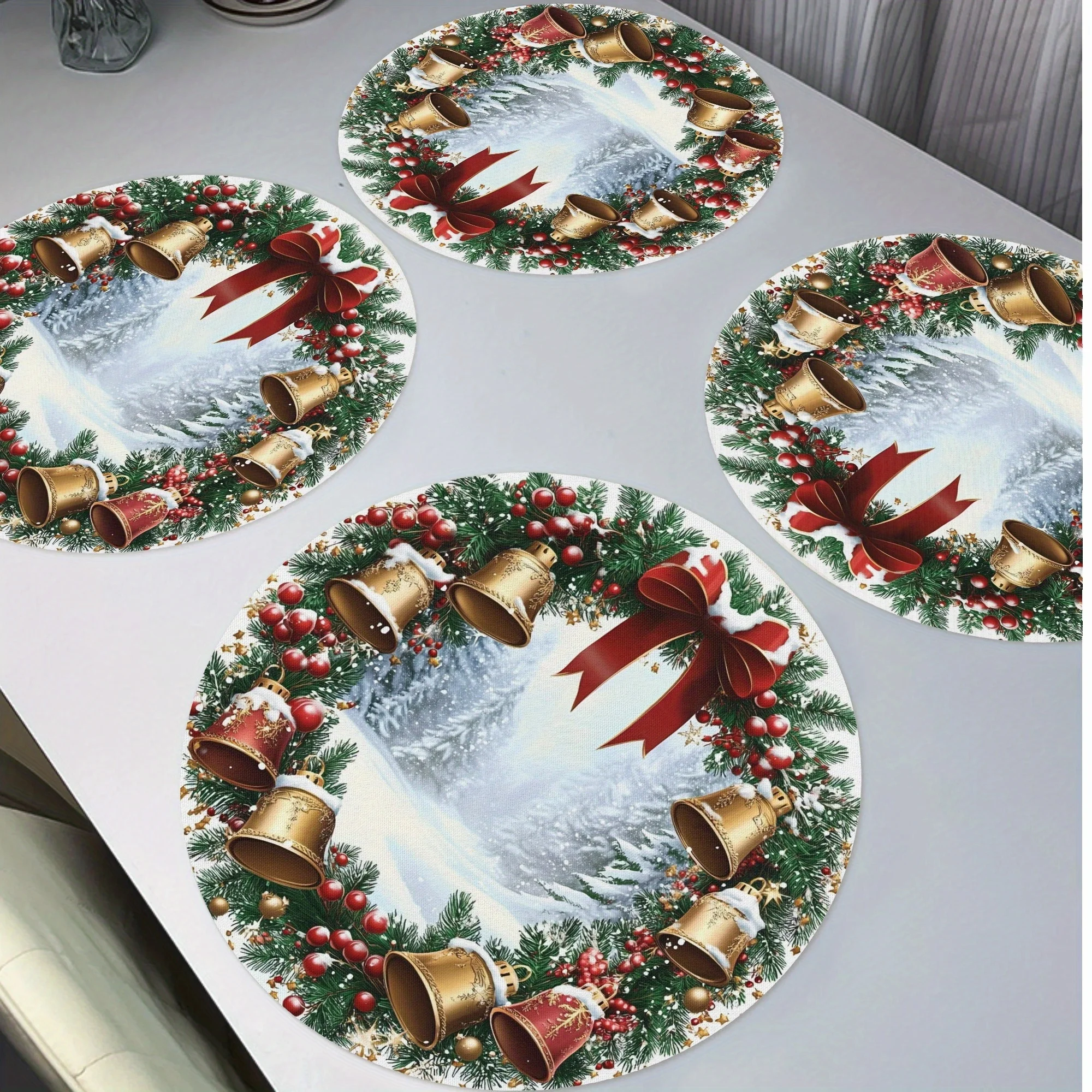 VIKAMA 4-Piece Christmas Wreath Placemat Set Family Gatherings, Christmas Parties Holiday Table Decor & Accessories