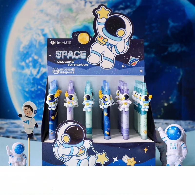 36pcs/lot Kawaii Astronaut Press Gel Pen Cute 0.5mm Black Ink Signature Pens Stationery Gift School Writing Supplies