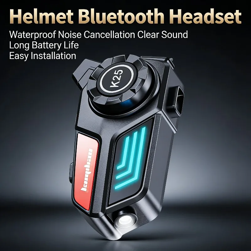 

Мотоциклетная Bluetooth-гарнитура для полноразмерных и открытых шлемов, с длительным временем автономной работы, водонепроницаемая, со светодиодной подсветкой, наушники для езды