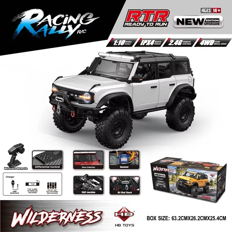 HB RC Cars R1001-2 Jeep Wrangler 4WD Off-Road Vehicle 1:10 Scale Upgraded RC Component Electric Model Children's Christmas Gift