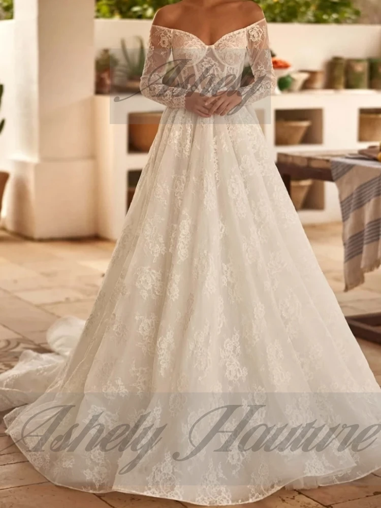 A3212 elegantes vestidos De novia bohemios con encaje De manga larga una línea Croset hasta el suelo Vestido De novia personalizado