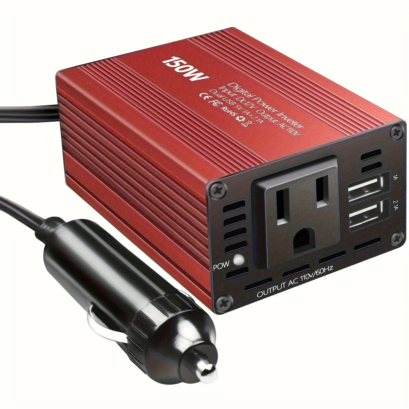 

150W Car Power Inverter 12V DC to 110V AC Converter Vehicle Adapter Plug Outlet with 3.1A Dual USB Car Charger for Laptop Computer