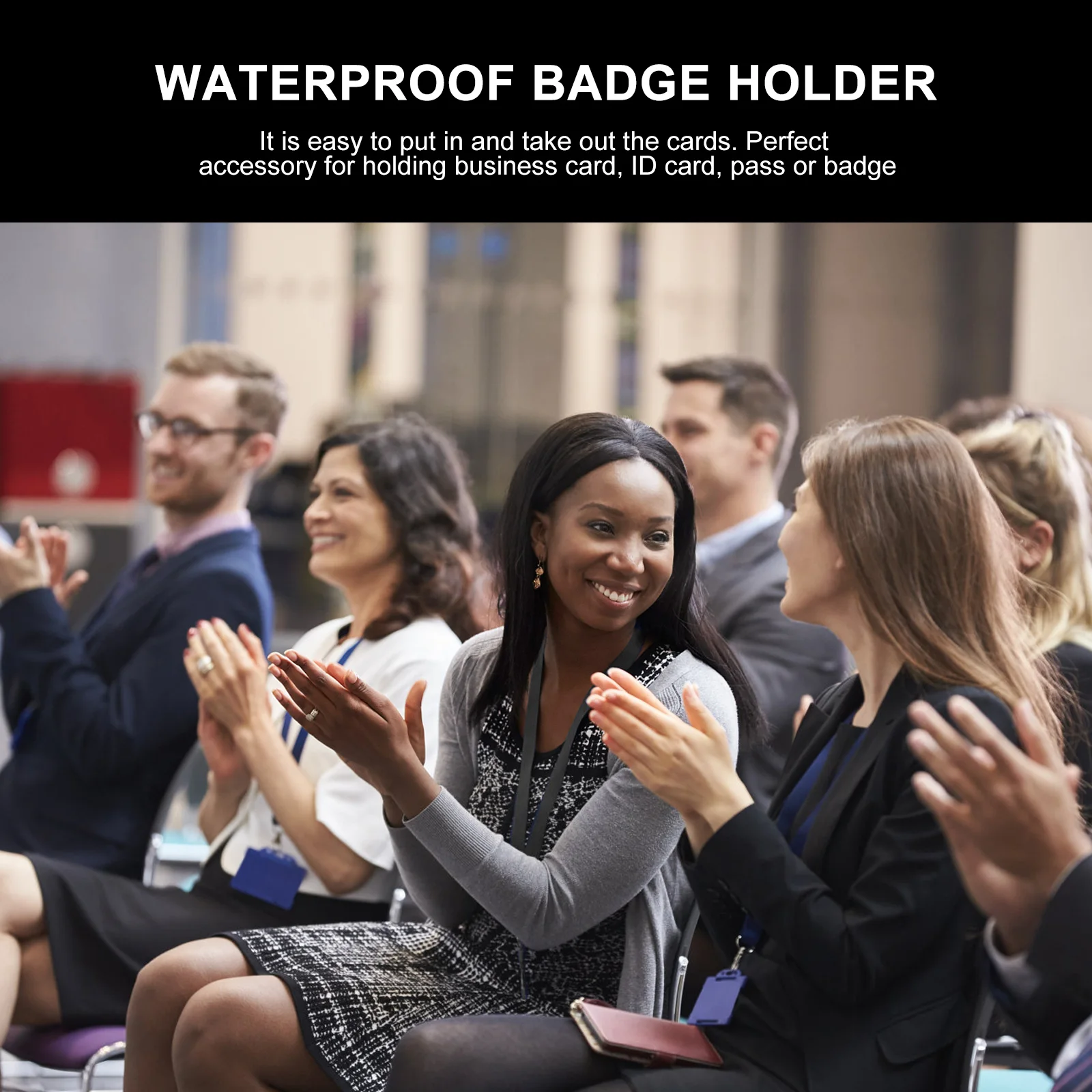 

Lanyards Work Card Case ID Badge Holder Pu Pass Holders and Name Tag Cover Black