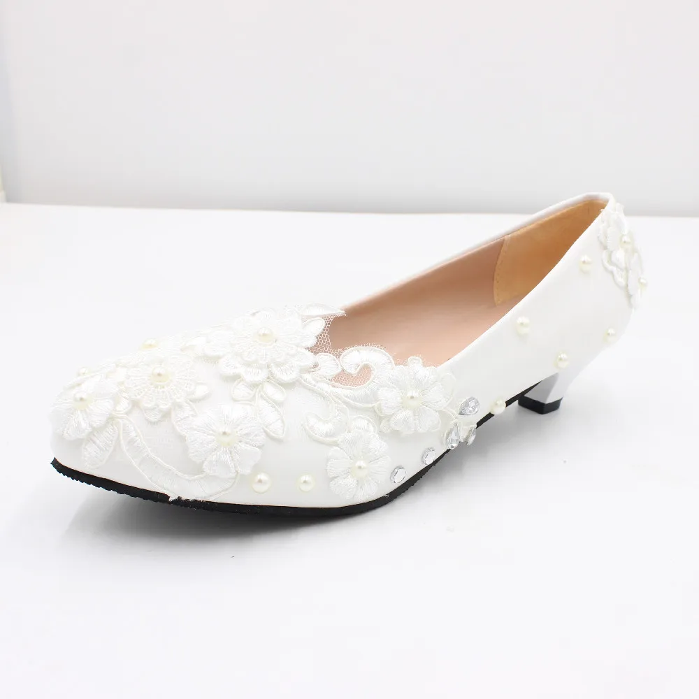 Lace rhinestones decorated low-heel wedding shoes White bridal shoes large size bridesmaid shoes new ladies shoes BH2205