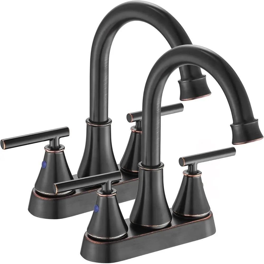 

4 Inch 2-Handle Oil Rubbed Bronze Modern Lead-Free Bathroom Sink Faucet with Pop-Up Drain and Hoses (Set of 2)
