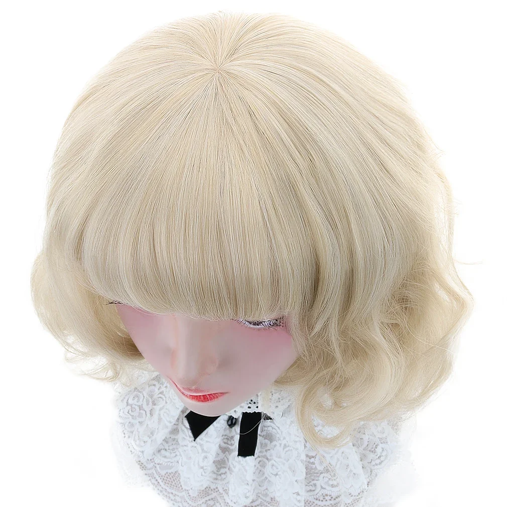 AICKER-Peluca de cabello sintético ondulado para mujer, pelo corto de 14 pulgadas, rubio ceniza, marrón, jengibre, Dun, Bob, flequillo Romo, Cosplay de Lolita