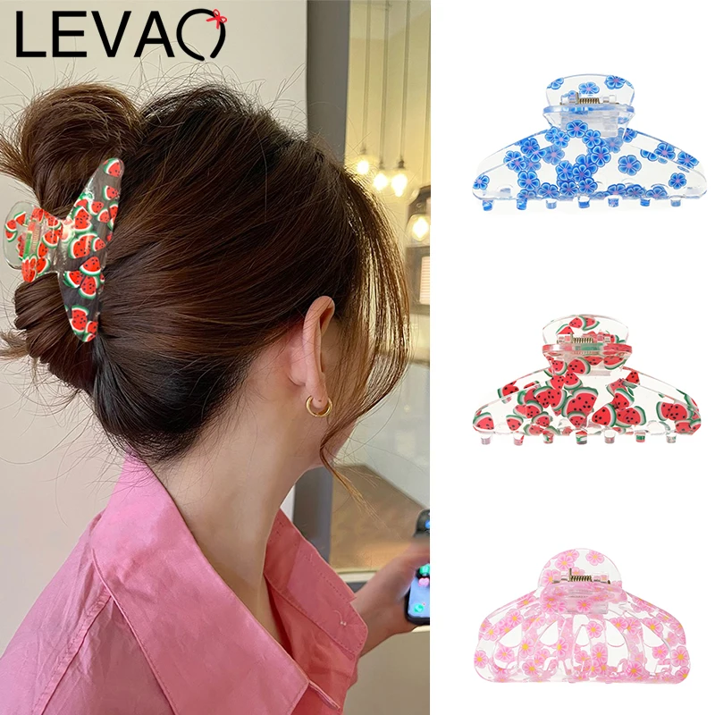 

LEVAO New Women Print Hair Claw Transparent Acrylic Hair Claw Geometry Hair Clamps Crab Hairpin Hair Accessories Gift 2023