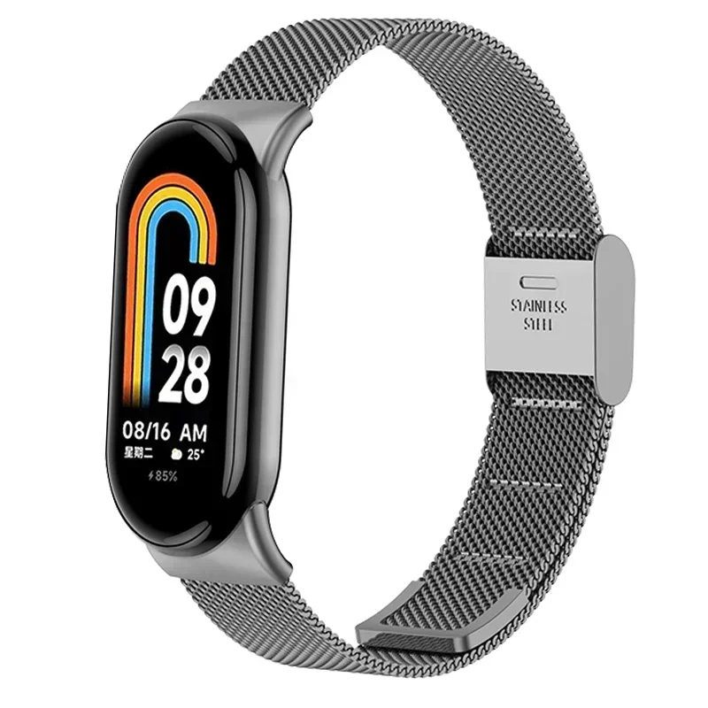 Pulseira para xiaomi mi band 8 milan pulseira de metal sem parafusos de aço inoxidável para mi band 8 pulseiras pulseira