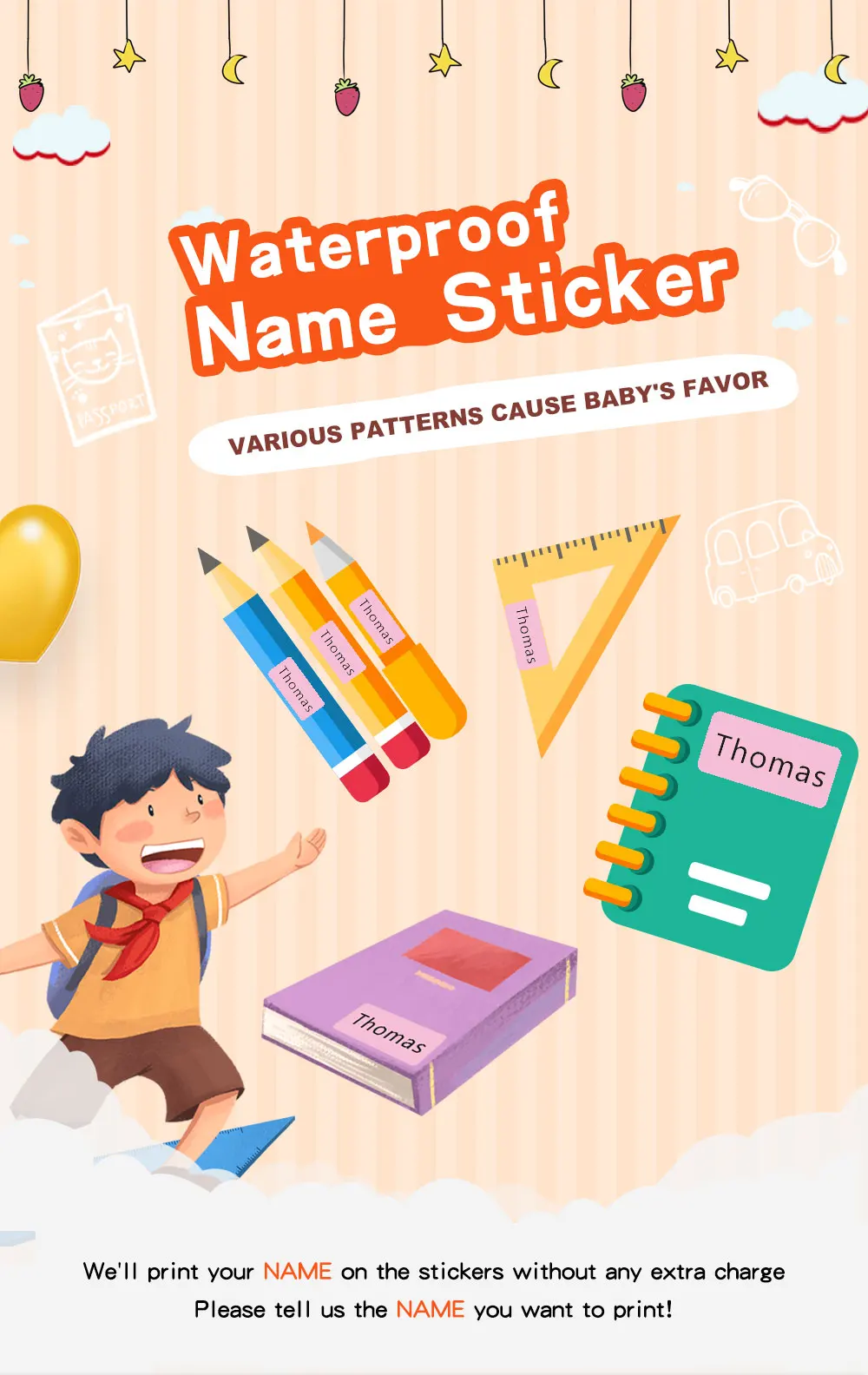 3Size Pink Sticker Custom Personal Name Stickers Personalized Waterproof Tag Label For Scrapbook School Stationery Water Bottle