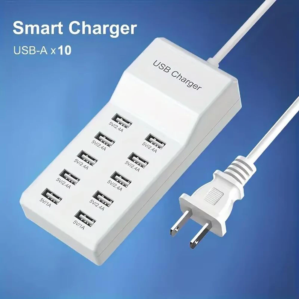 50W USB Charger 10-Ports Fast Charging Station Type C Hub Adapter For iPhone Samsung Xiaomi Multiport USB Phone Extension Socket