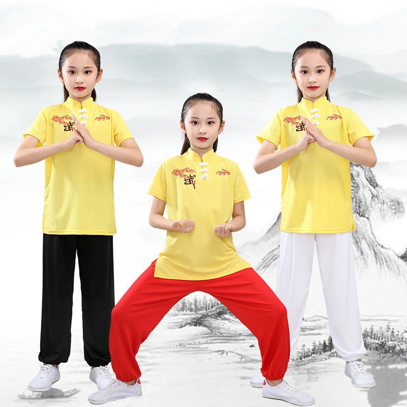 Boy Girl Primary School Student Training Martial Arts Clothing Traditional Chinese Taichi Kungfu Uniform Performance Costume