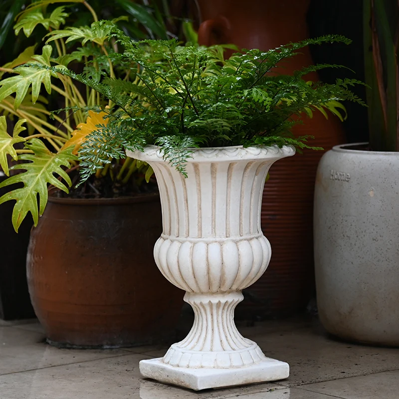 European retro trophy Roman flower pot round garden terrace courtyard decoration gardening groceries wedding guide props