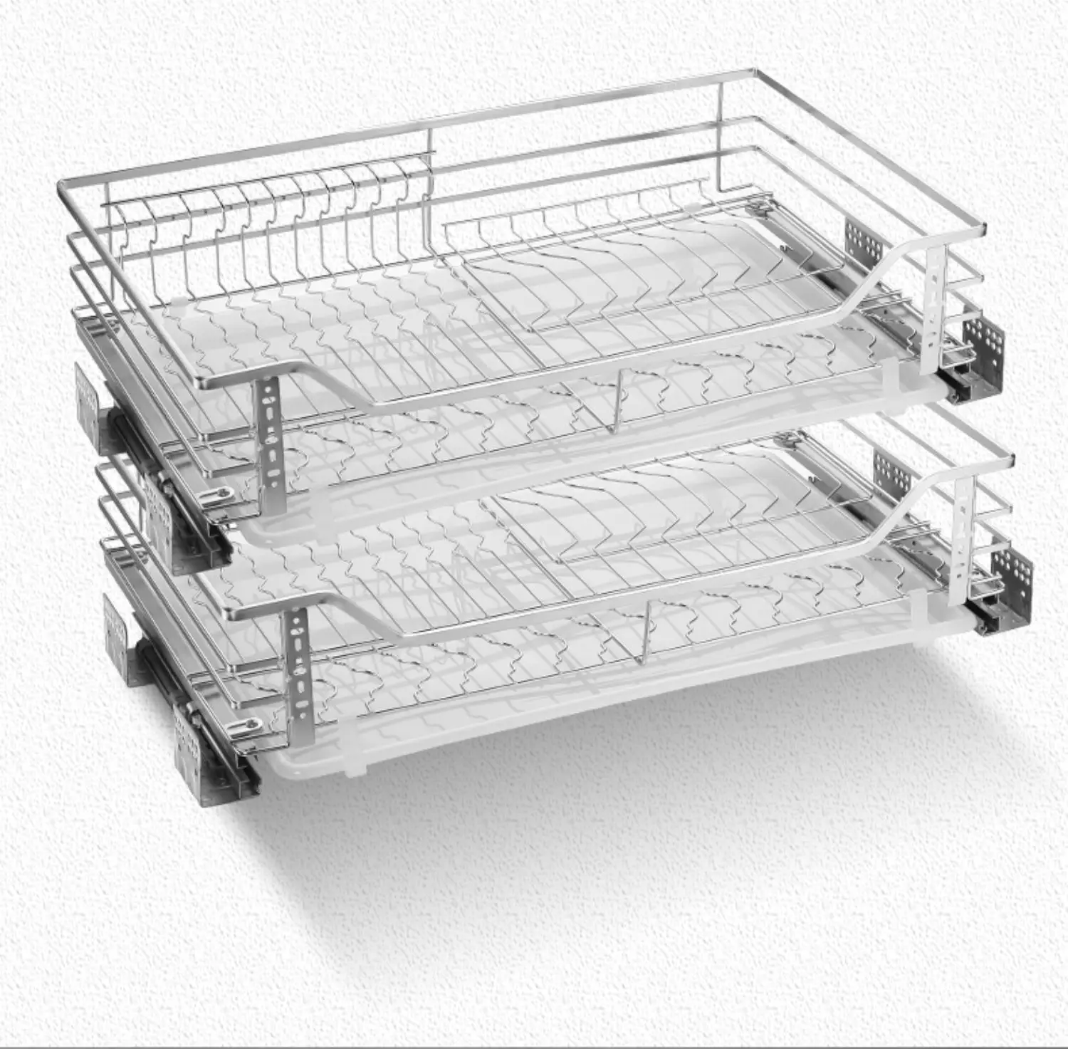 

Cabinet Pull Basket 304 Stainless Steel Double Drawer Kitchen Dishes Basket Kitchen Cushioning Damping Storage Seasoning Basket