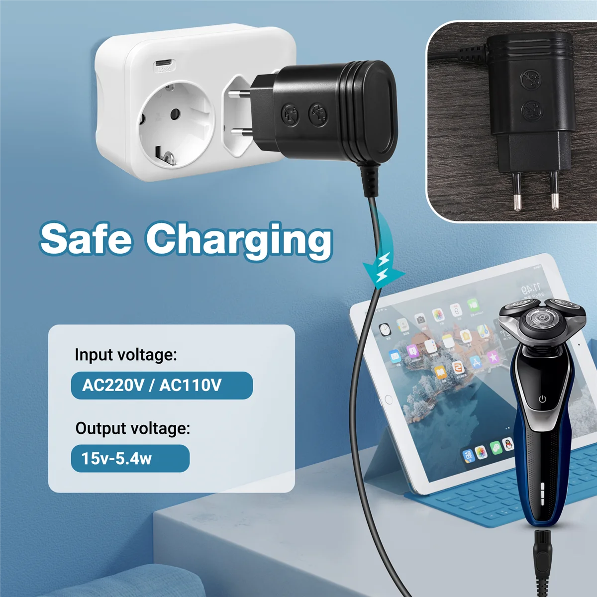 ABKR 15V محول شاحن لشركة فيليبس ماكينة حلاقة HQ8505 6070 7310 6090 6071 9020 568 الاتحاد الأوروبي التوصيل