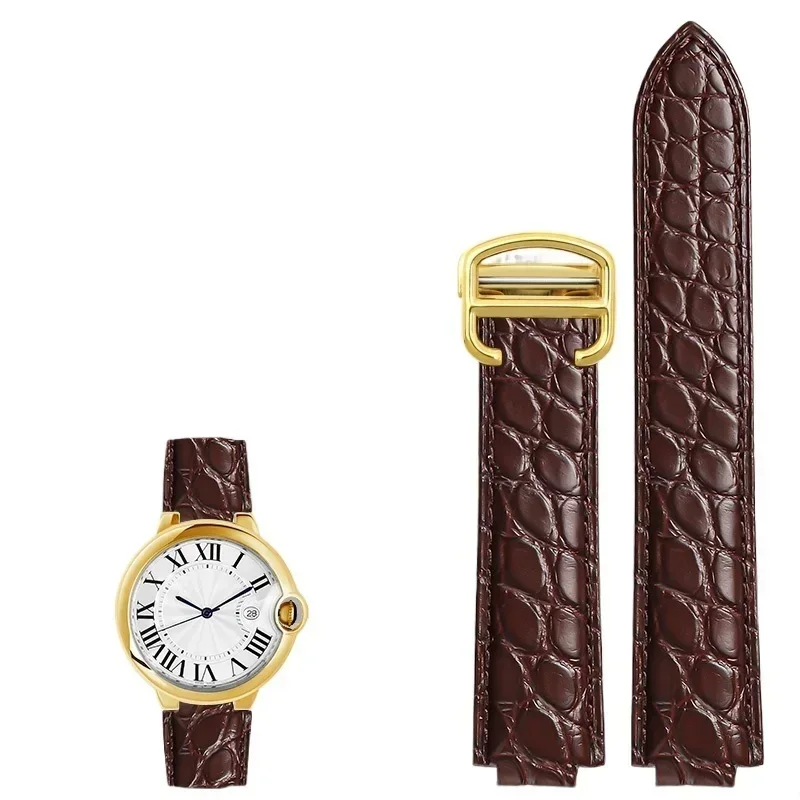 

Crocodile Leather Watchband for Cartier Blue Balloon WSBB0025W69012Z4 Waterproof Sweatproof Classic Style with Butterfly Buckle