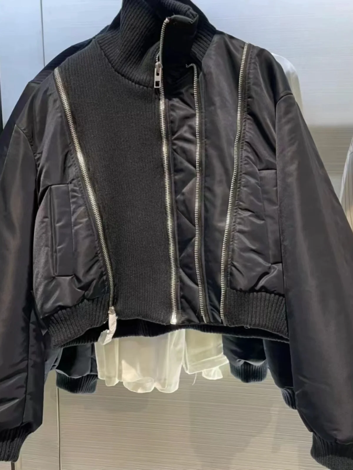 

Осень-зима, новинка, женская молния, украшенная воротником-стойкой, лоскутная хлопковая куртка-пилот, верхняя одежда, свободная посадка, длинный свек