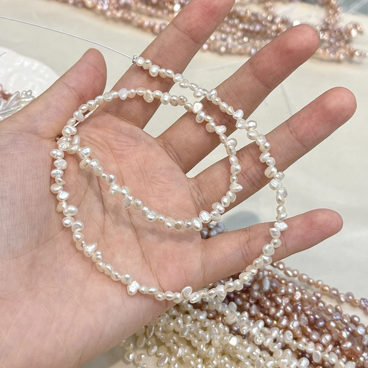 4-5mm Natürliche Süßwasserperlen Lila Orange Weiß Doppelt Polierte Perlen für Schmuckherstellung DIY Halskette Armband Ohrringe Zubehör – Detail 7