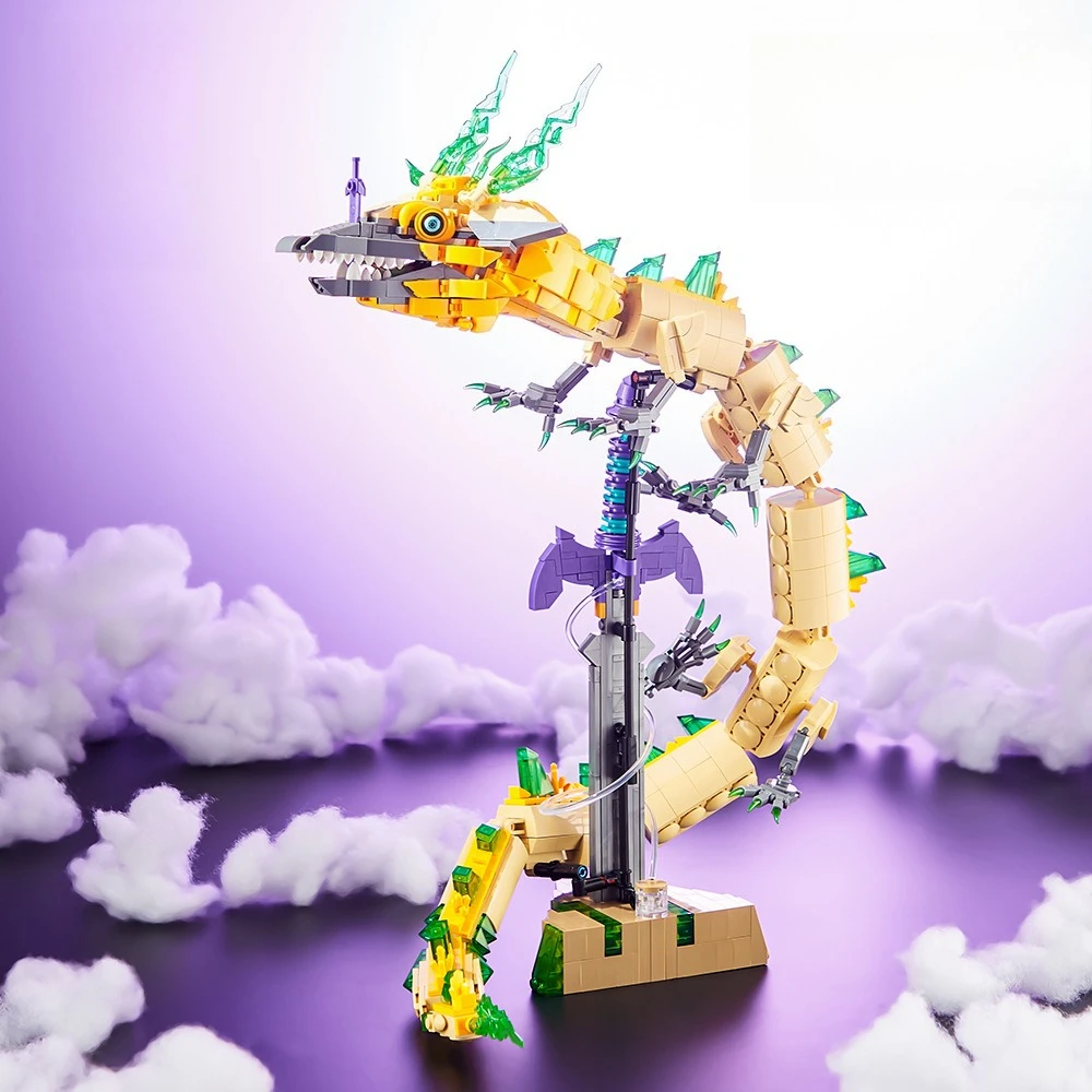 7034 Drache + Schwert Modell Bausteine Film Serie Jungen 1298PCS Montage Sammler Spielzeug MOC Kleine Ziegel Erwachsene Urlaub geschenke