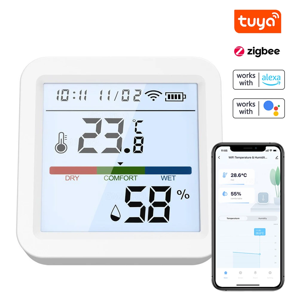 

Tuya ZigBee Temperature Humidity Tester LCD Backlight APP Voice Control Intelligent Compatible with Alexa and Google Home Acces