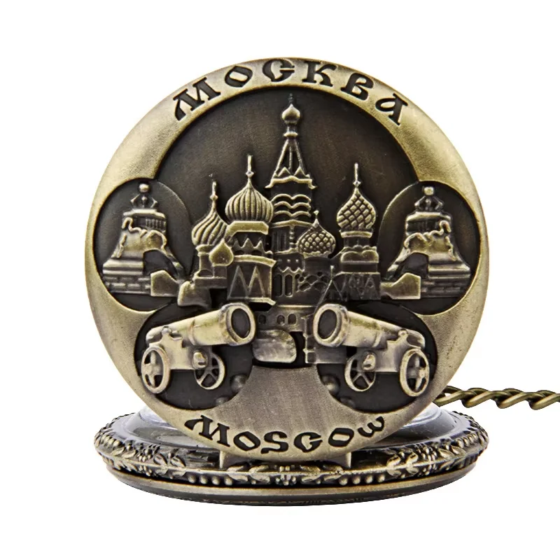 8188  Trend Vintage Islam Double Fortress Opened Quartz Pocket Watch with Necklace