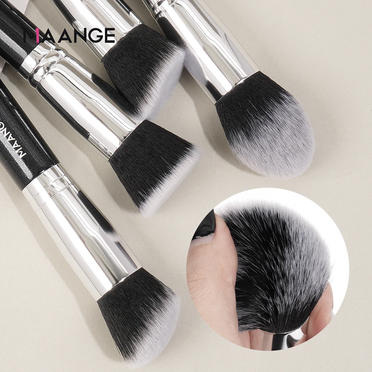 MAANGE-Kit De Escova De Maquiagem, Kabuki, Líquido, Fundação, Contorno, Blush, Bronzer, Macio, Cerdas Fofas, Rosto, Ferramentas De Mistura, 4Pcs