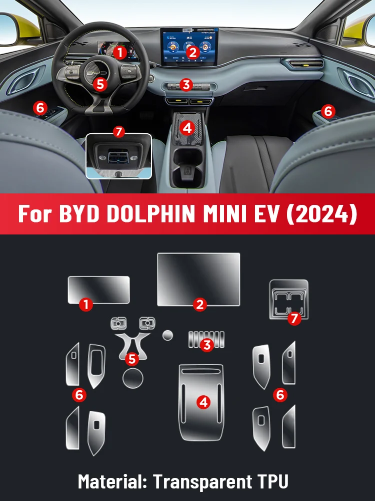 Anti-scratch Car Interior Center Console Media Dashboard Navigation TPU Protector Film For BYD DOLPHIN MINI EV Seagull 2024 2025