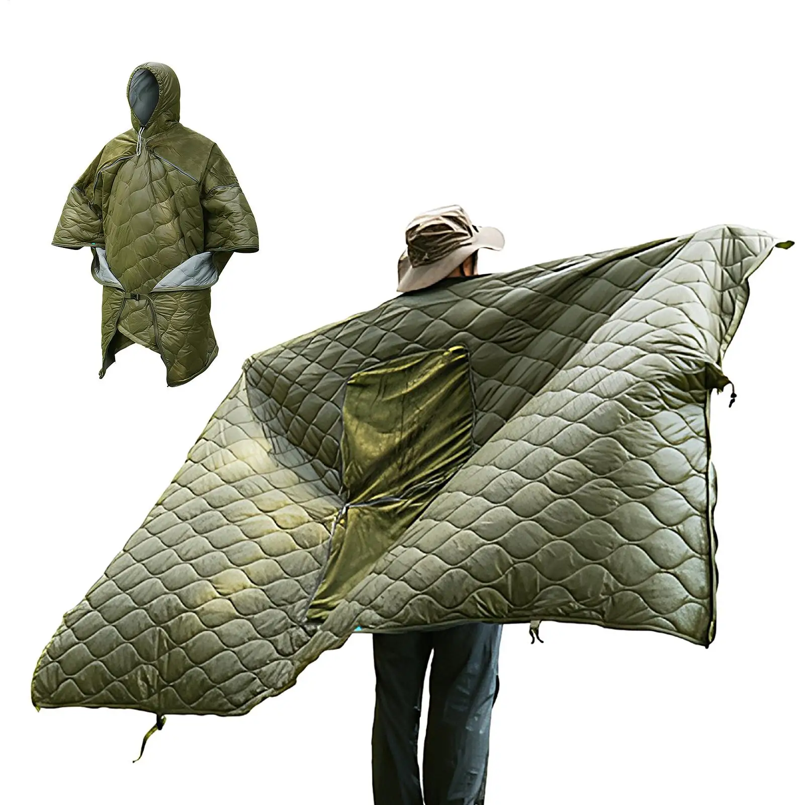 

190x135cm Hooded Wearable Stadium Blanket Portable Sleeping Sack For Camping Hiking, Outdoor Winter Events & Backpacking