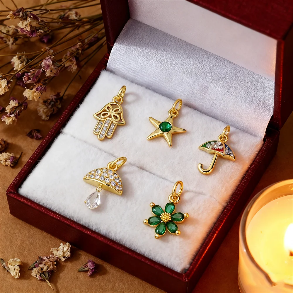 2 قطعة المعلقات النحاس زركون نجم البحر زهرة همسة اليد الفطر مظلة Charms DIY بها بنفسك مجوهرات قلادة سوار صنع #5
