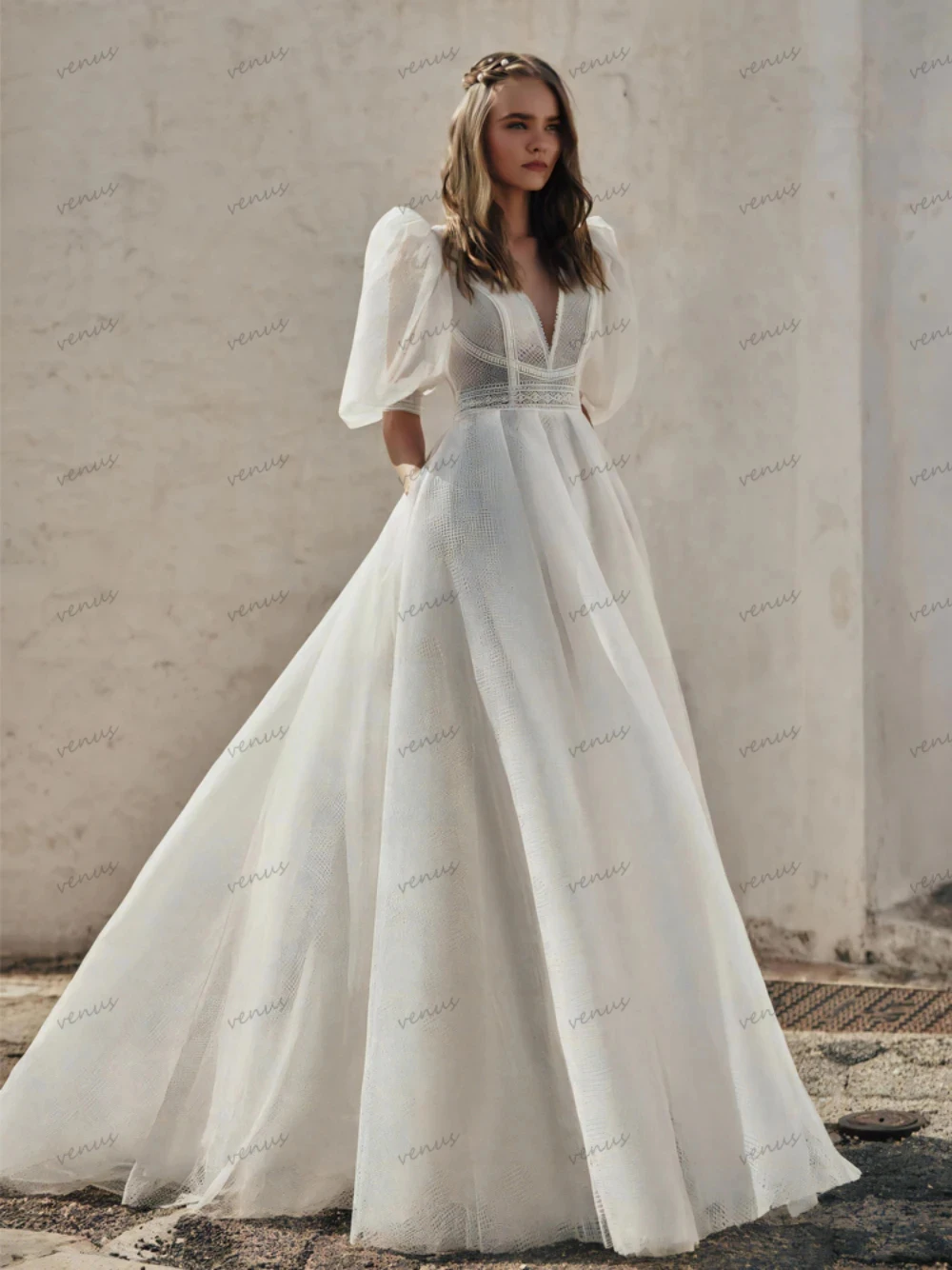 Vintage A-Line Wedding Dresses Half Puff Sleeves Bridal Gowns Organza Floor Length Robes For Formal Party Vestidos De Novia 2024