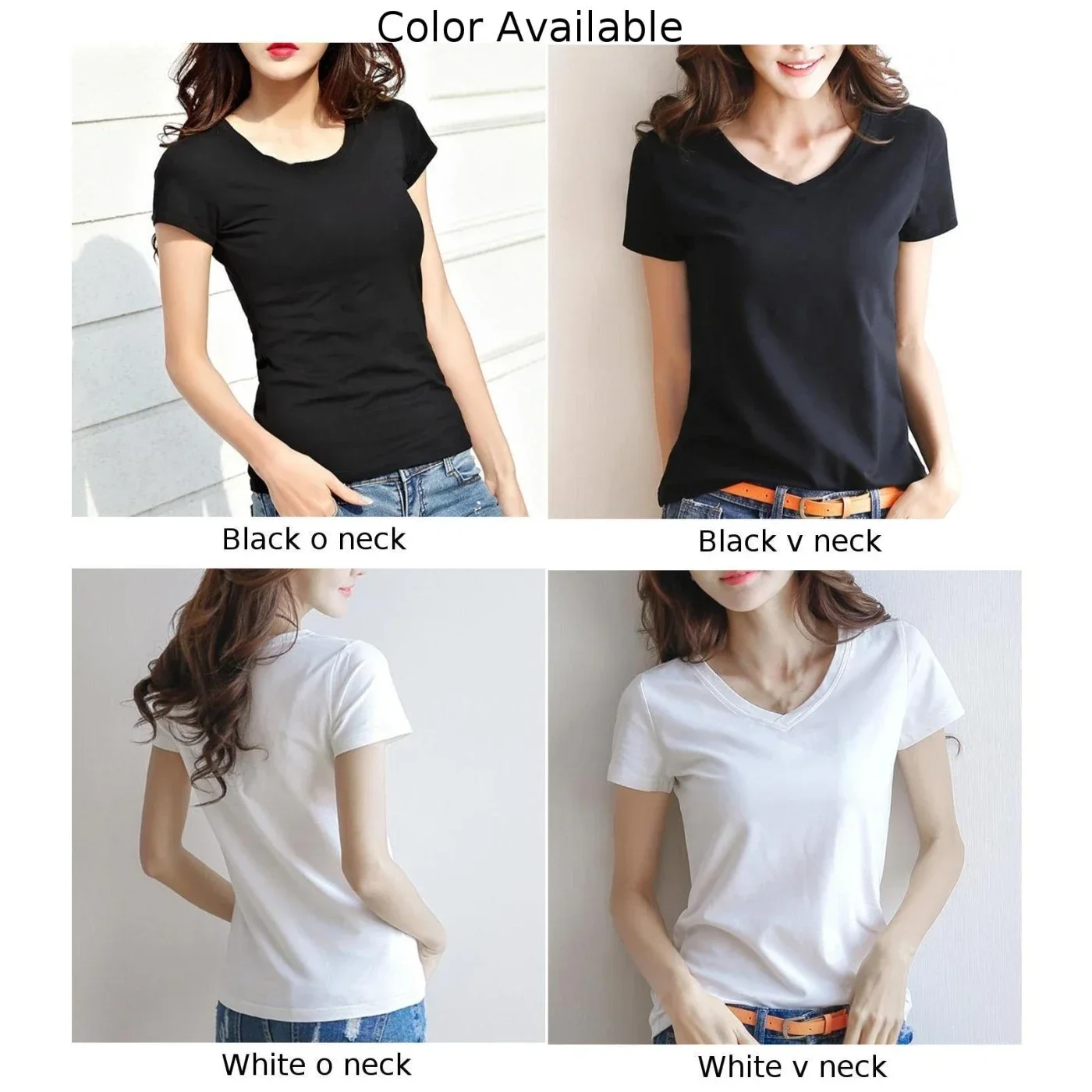 Women's Basic Tees Solid Color Plain Top Breathable Short Sleeve Round Neck V-Neck Tops Fashion Stretch T-shirts Woman Clothing image 5
