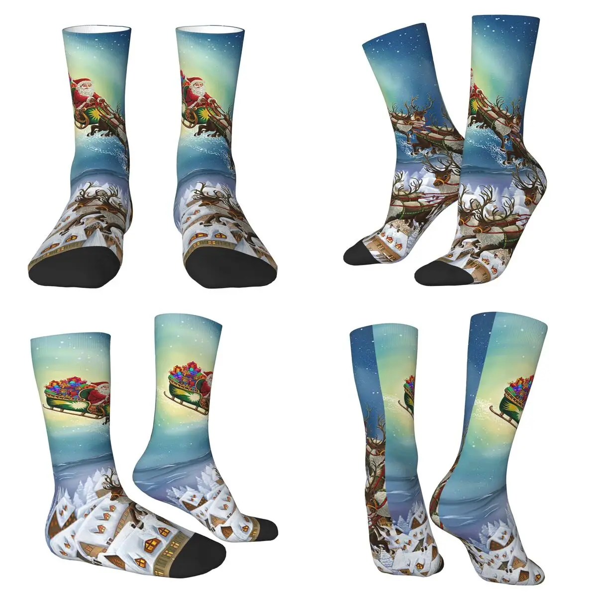 

Носки с Санта-Клаусом и оленями в стиле ретро, высококачественные чулки, всесезонные длинные носки, аксессуары для мужчин и женщин, подарок на день рождения