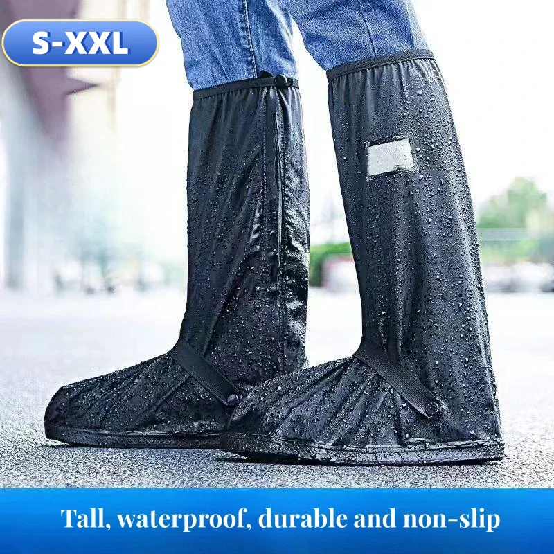 Motorcycle High Tube Waterproof Rain Boots Cover Reflective Non-Slip Foot Moto Cycling Bike Reusable Rain Protection Size 36-47