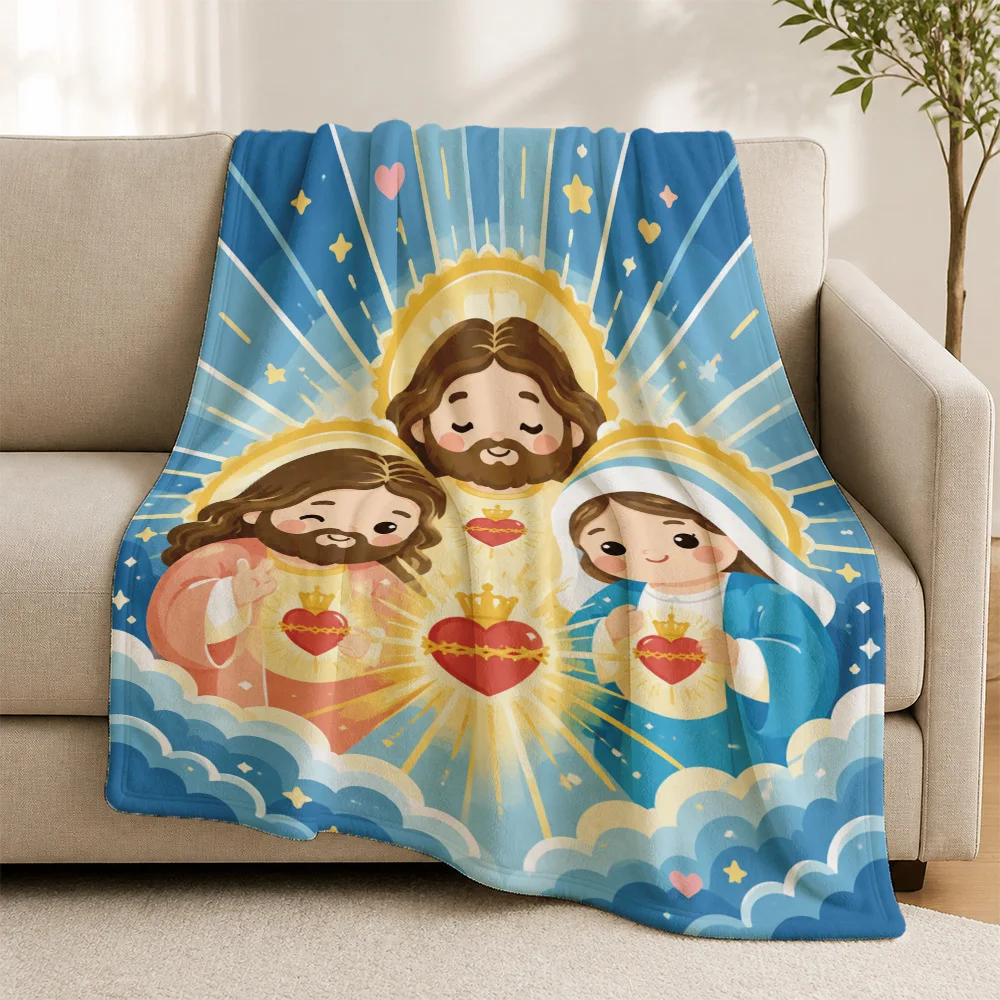 Decorative Christian Throw Blanket Spiritual Jesus Holy Family Sofa Couch Cover Faith Gift Home Decor Accent