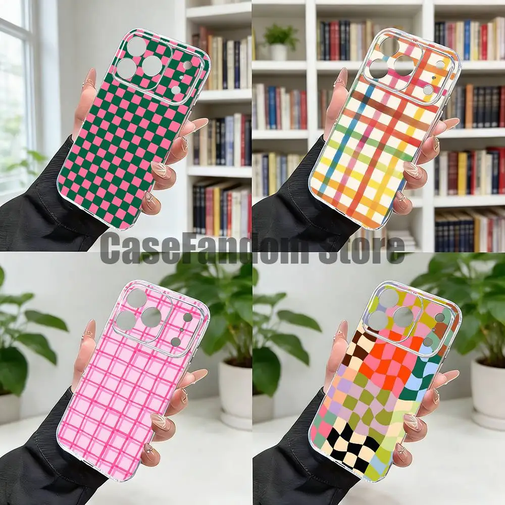 

Colorful Grid Pattern Phone Case For iPhone 17,16,15,14,13,12,11 Pro,Max,Plus,X,XS,XR,SE4,E Mini Transparent Soft Cover