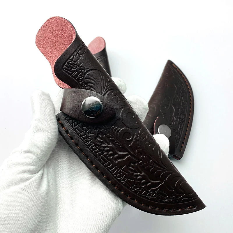 1piece Outdoor Small Straight Knife Sheath Scabbard Carving Cow Split Leather Material Scabbard with Copper Buckle