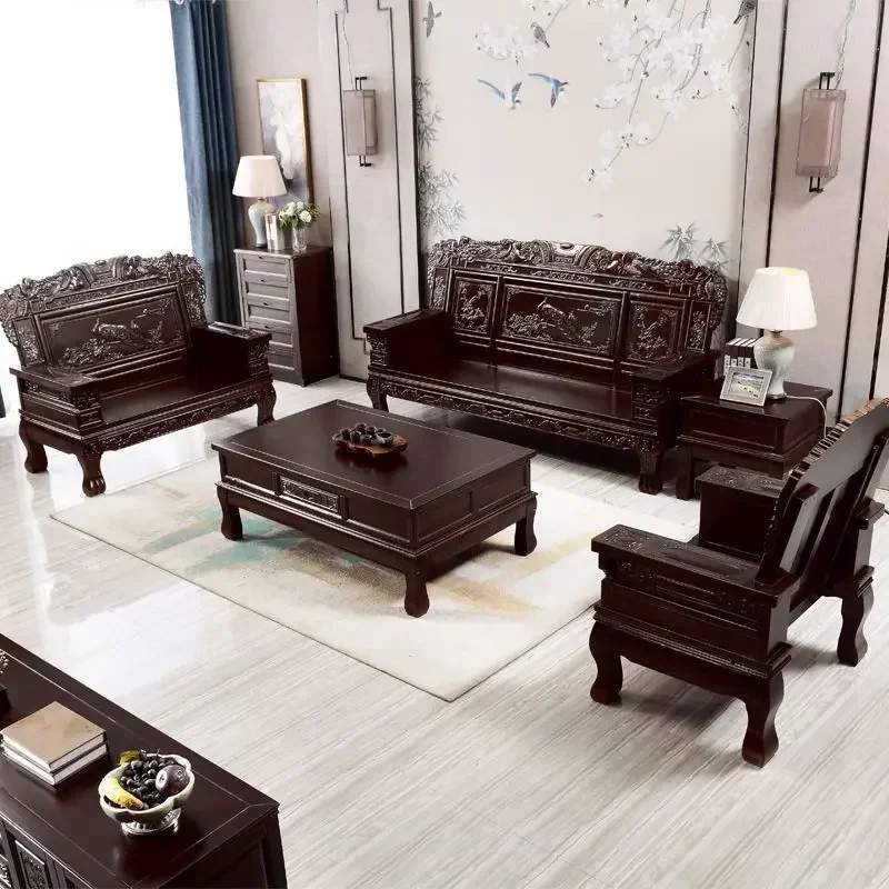 SA-3  Chinese-style all-solid wood sofa combination living room office antique wood carved furniture large apartment