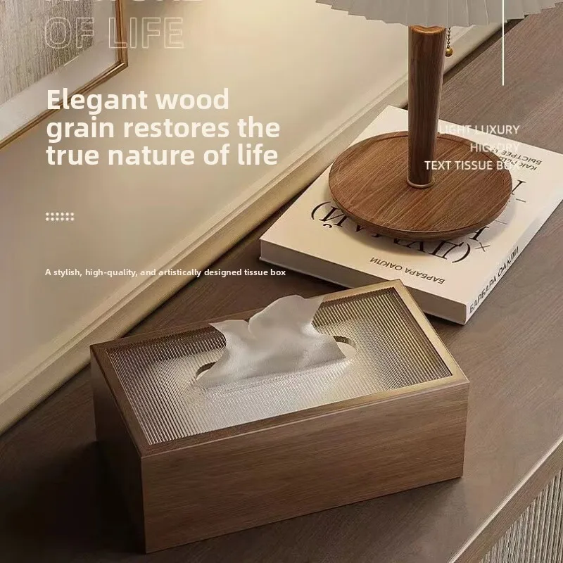 1pc Chinese Style Walnut Grain Tissue Box Minimalist Desktop Napkin Holder for Hotel Commercial Household Daily Decoration