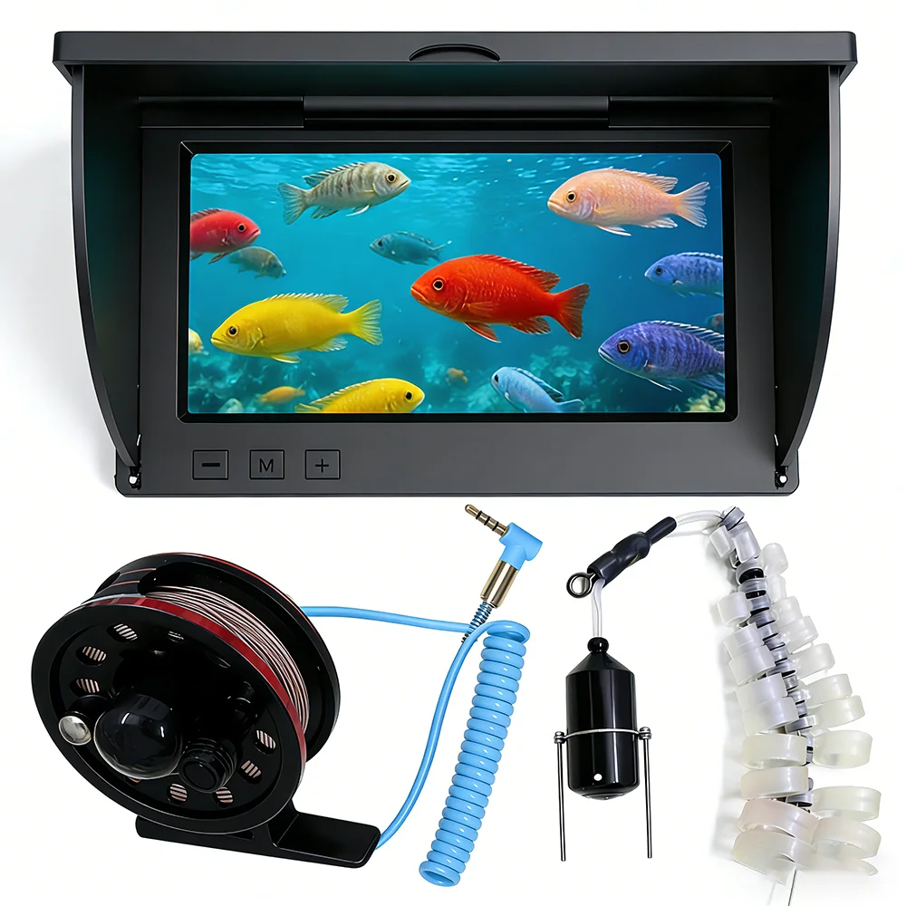 

Подводная камера для рыбалки 4,3 дюйма, 20 м, ночное видение, эхолот с датчиком температуры и глубины для подледной, морской и озерной рыбалки