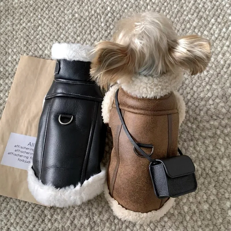 Winter Warm Pet Dog Coat Fleece Lined Sleeveless Jacket with Traction Buckle for Small Dog Teddy Solid Color Cotton Padded Vest