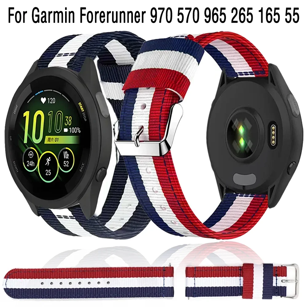 Холщовый нейлоновый ремешок 22 мм 20 мм для Garmin Forerunner 970 570 965 265 165 55 Approach S50, браслет Garmin Active 6 5 Venu 3 2 ремешок