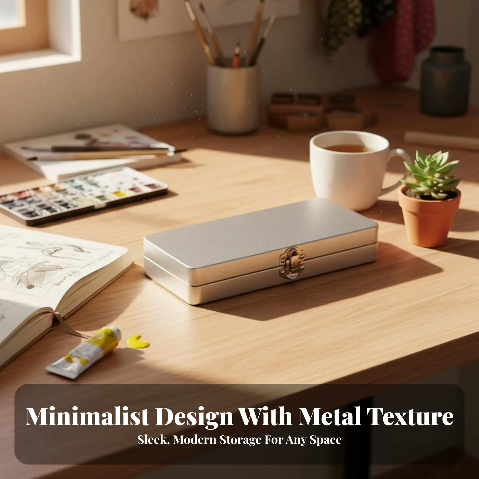 

Прямоугольная жестяная коробка с откидной крышкой и защелкой, прочная, портативная, для студентов, художников, для рабочего стола, школы.