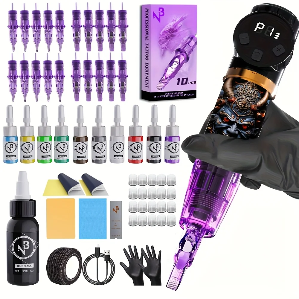 

Подарок на День святого Валентина, набор беспроводных ручек для татуировки, аккумулятор емкостью 1500 мАч, 20 игл, 11 цветов чернил для татуировки и 20 чашек для татуировки, полный набор инструментов для татуировки, подходит для энтузиастов и художников, 