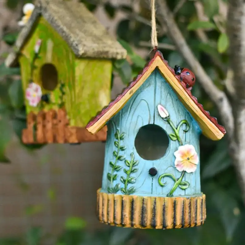 Hangable Bird Houses For Outside Hangable Resin Hand Carved Bird Nest For Outside Sturdy Multifunctional Outdoor Garden Decor