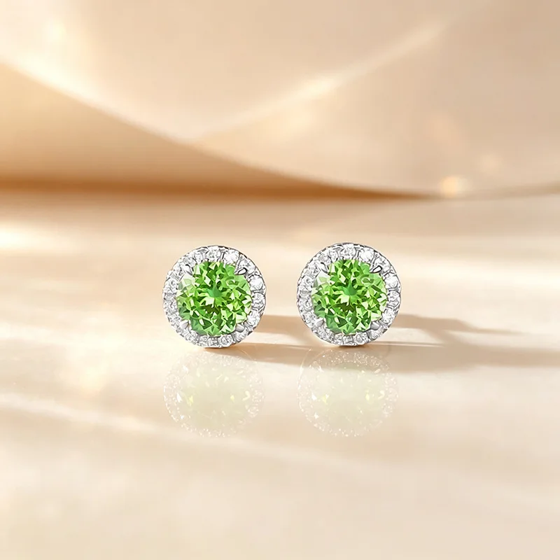 Xiaoyan cultivates 100% S925 silver 6.0mm round diamond mint emerald earrings exquisite jewelry anniversary commemorative gift