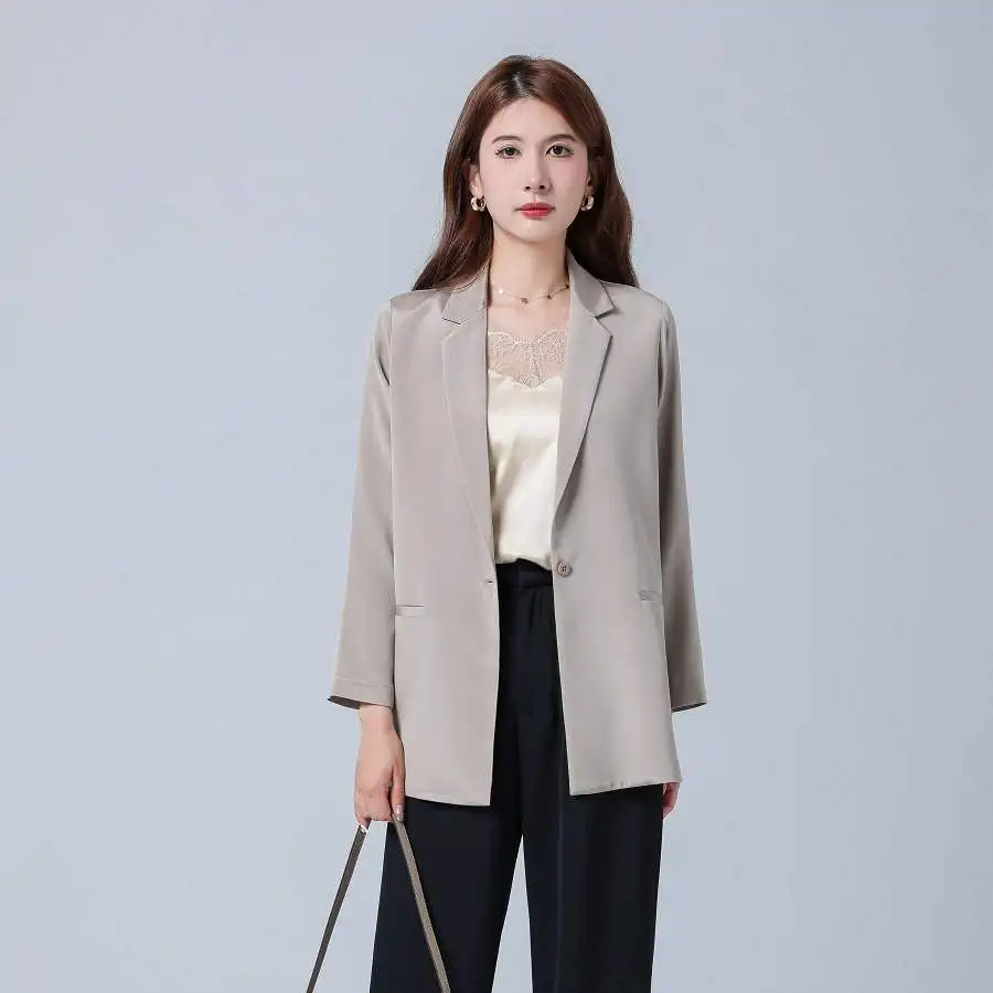 

Новый женский костюм: свободное пальто средней длины с отложным воротником и длинными рукавами, модная повседневная деловая верхняя одежда для весны и осени