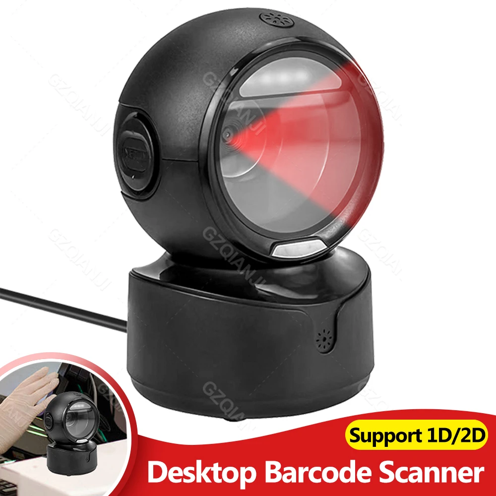

2D настольный сканер штрих-кода, всенаправленный, проводной, громкой связи, USB, большой считыватель штрих-кодов, 1D QR-экран, сканирование штрих-кодов
