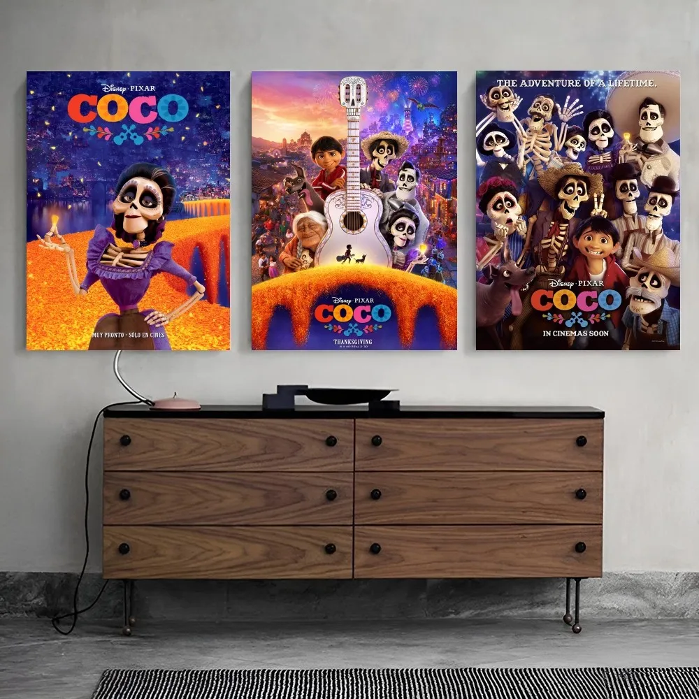 1PC  Animated Movies Print Poster Paper Waterproof HD Sticker Disney Coco Bedroom Entrance Home Living Room Bar Wall Decoration