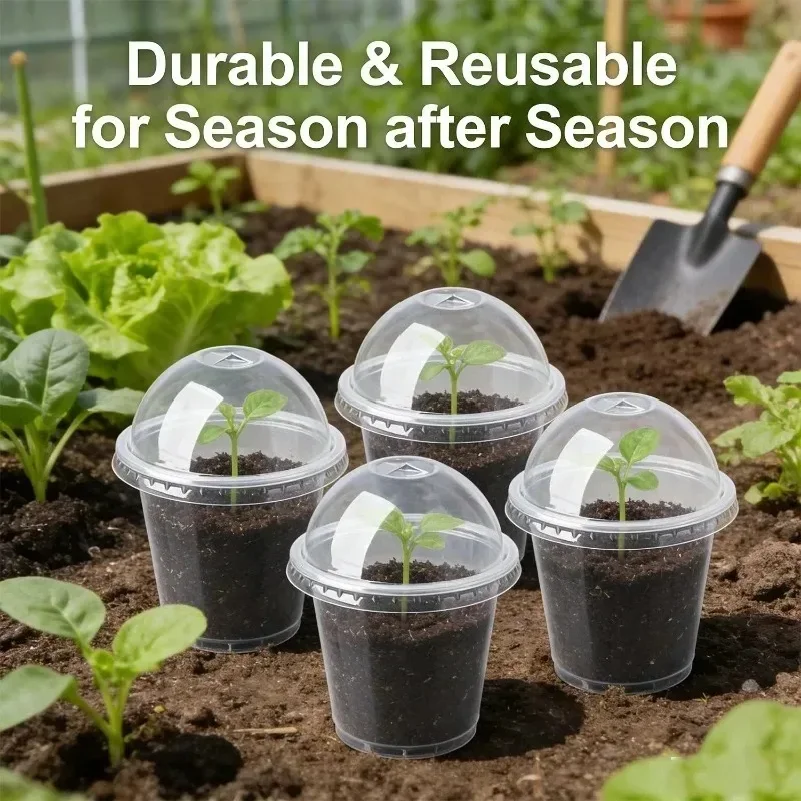 Wholesale Clear Nursery Cup with Cover 360ml Clear Visible Root Growth Pots Reusable Plastic Vegetable Plants Seedling Trays