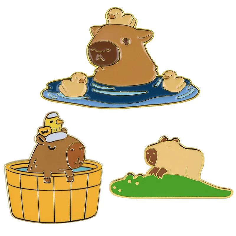 Capybara Enamel Brooch Cute Capybara Enjoying Bathing Cartoon Boutique Badge Trendy Christmas Jewelry Presents for Children