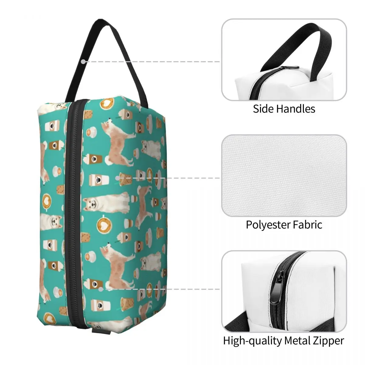 Bolsa de aseo personalizada para mujer, organizador de cosméticos, maquillaje, Animal, mascota, almacenamiento de belleza, caja de Kit Dopp, Akita Coffee Dog